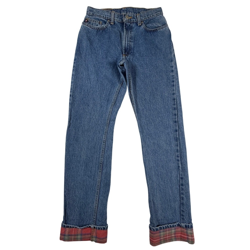 Vintage 90s Polo Ralph Lauren Flannel Plaid Lined Cuff Jeans Blue Womens 2x31